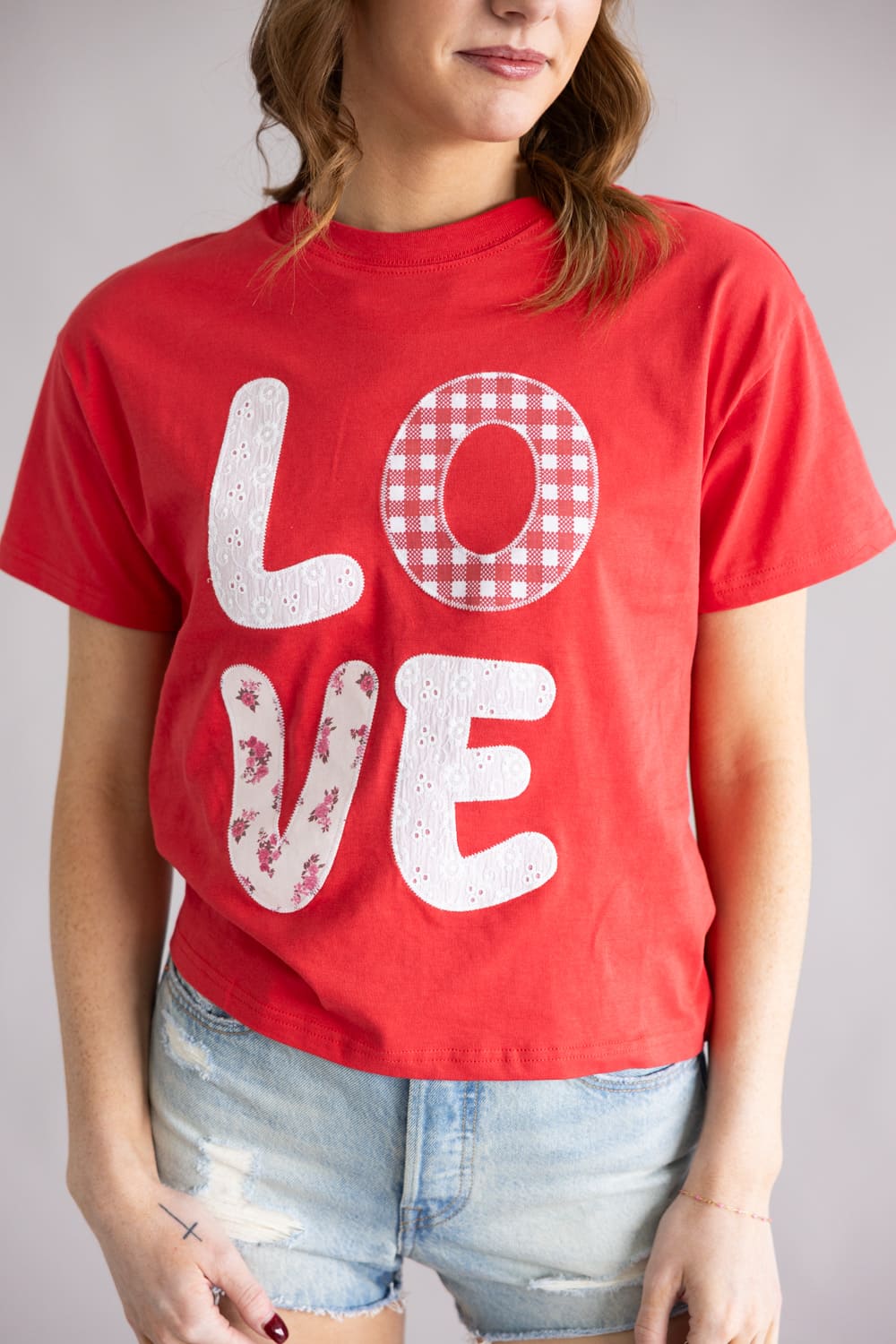 Simply Southern Love Patch T-Shirt for Women in Red
