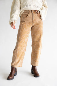 Aaron & Amber Embroidered Barrel Pants for Women in Rust