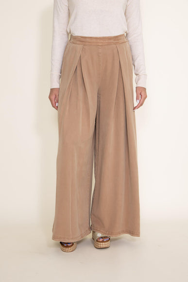 Pintucked Flowy Wide Leg Pants for Women in Taupe