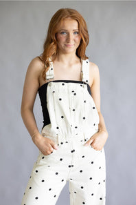 Aaron & Amber Slouchy Denim Overalls for Women in Polka Dot