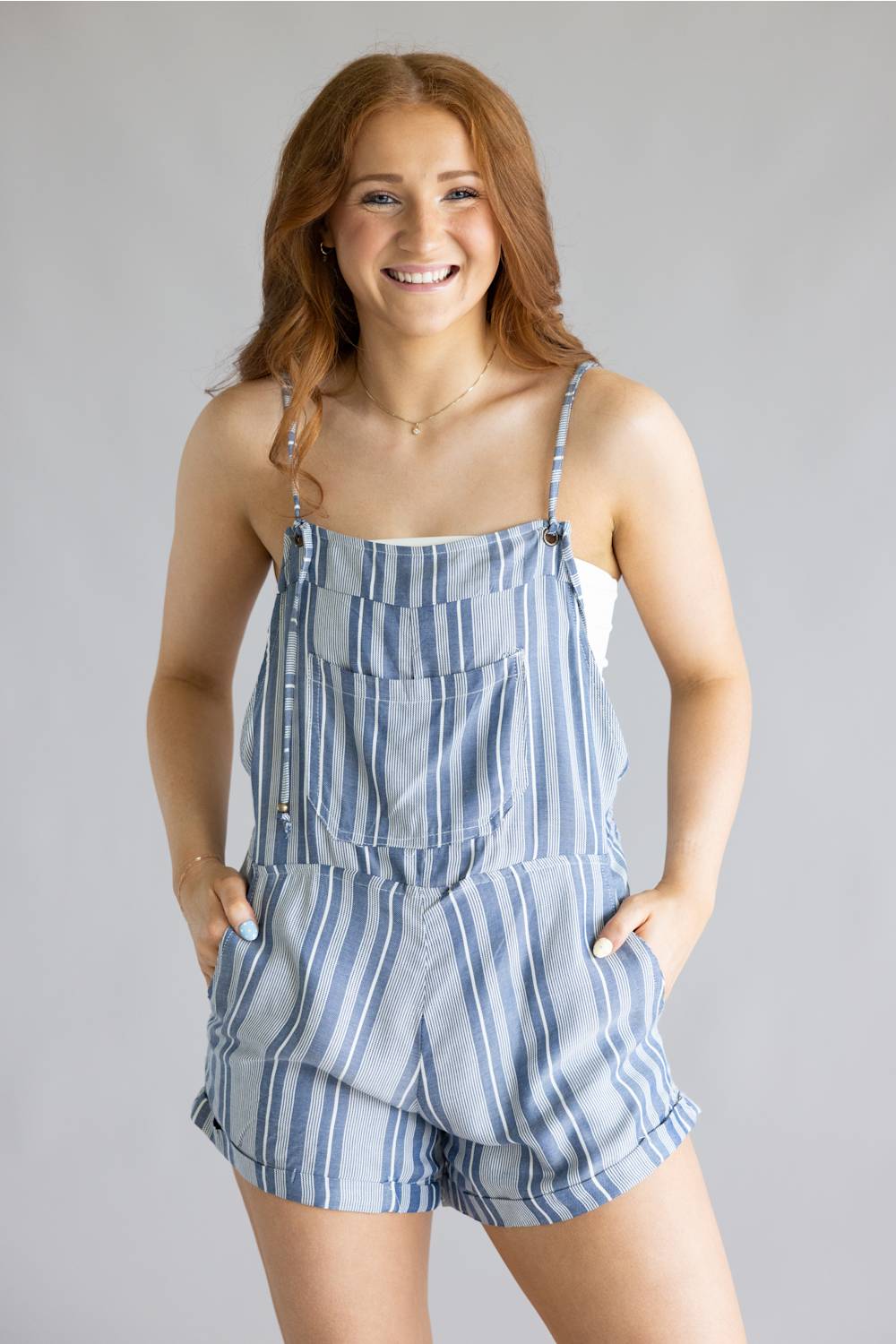 Adjustable Striped Romper for Women in Blue