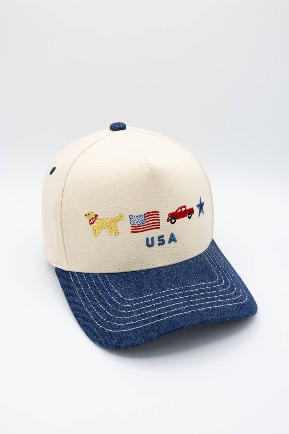All American Icons Trucker Hat for Women in Tan/Dark Denim
