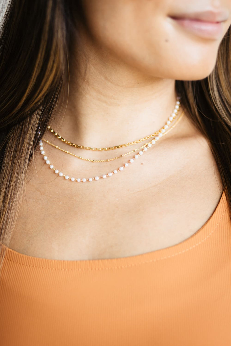 Triple Pearl Necklace in Gold | N7943G – Glik's