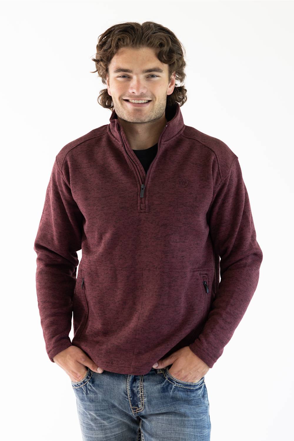 Ariat Caldwell 1/4 Zip Sweater for Men in Red Mahogany | 10079456-RED MAHOGANY