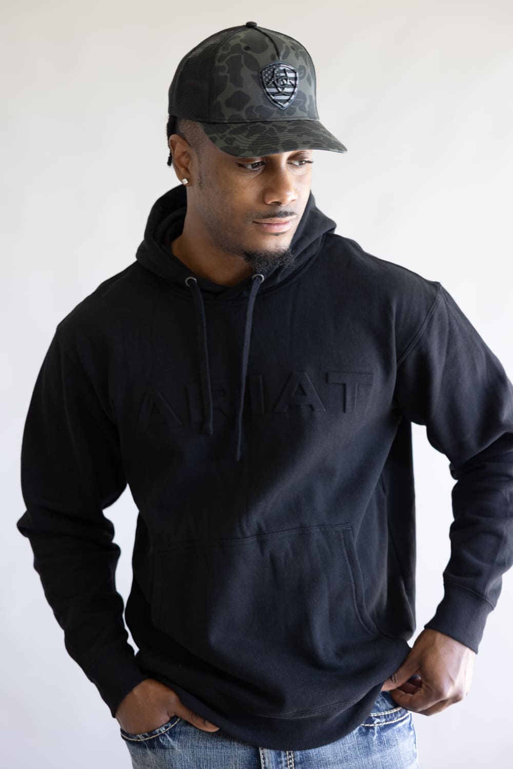 Ariat Embossed Logo Hoodie for Men in Black