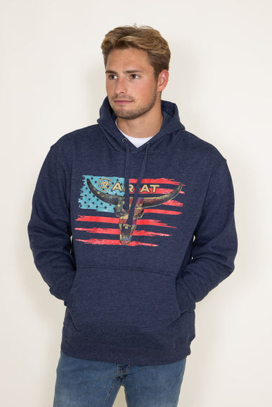 Ariat Logo American Steer Hoodie for Men in Blue Heather 
