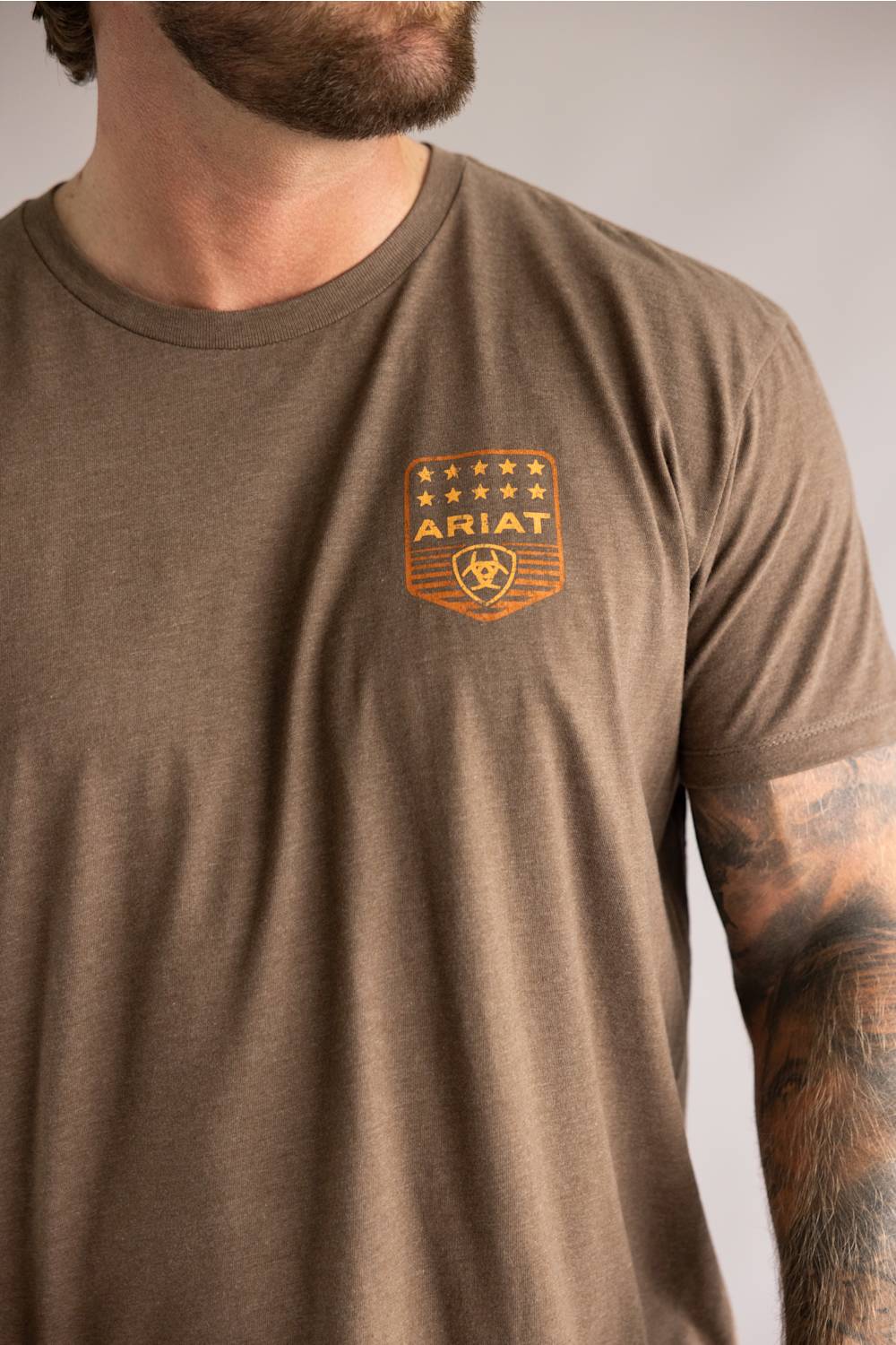 Ariat Stripe Patriotic Badge T-Shirt for Men in Brown Heather