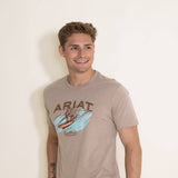 Ariat Surf and Turf Western Aloha T-Shirt for Men in Oatmeal Brown