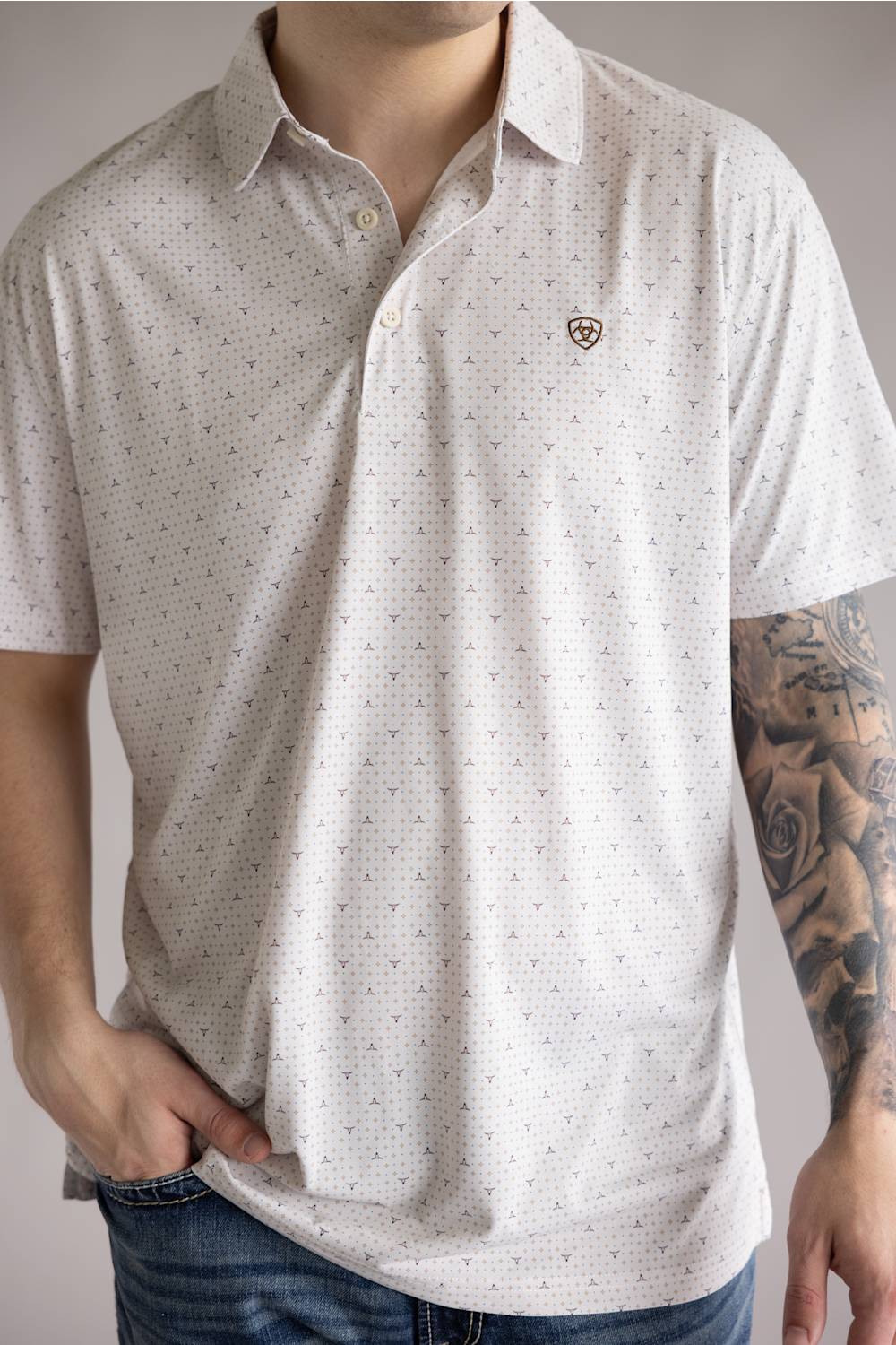 Ariat Tek Printed Polo Shirt for Men in White