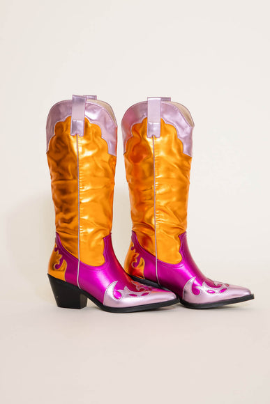 Azalea Wang Hendrix Tall Cowboy Boots For Women in Pink Multi