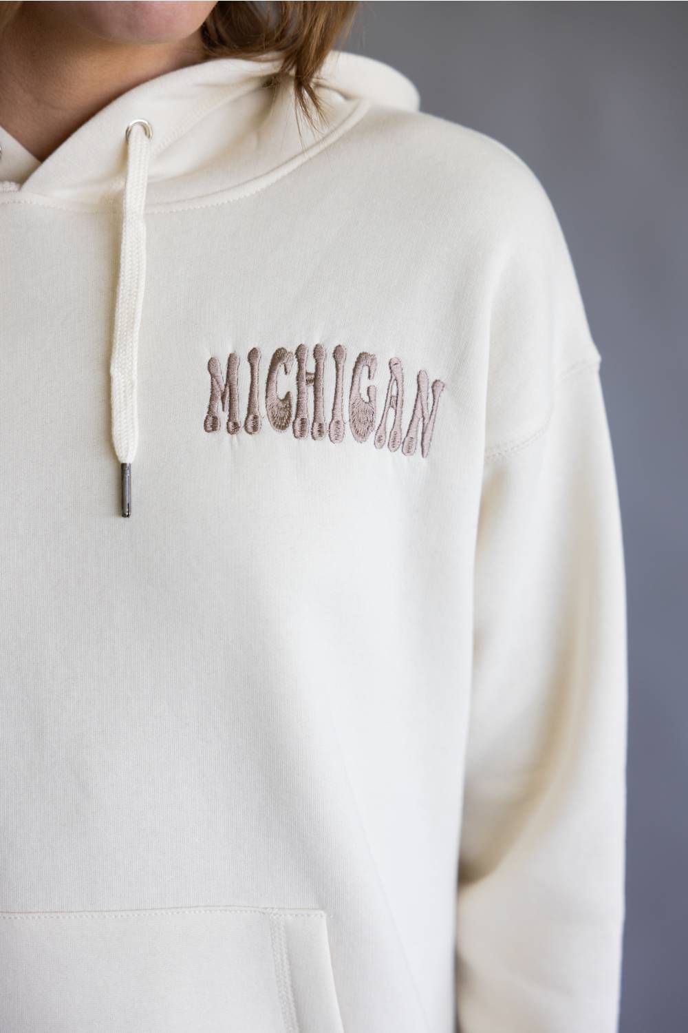 Michigan Wave Embroidered Hoodie for Women in Coconut | B13619-MI-EMBHOOD-COCONUT