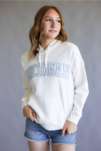 Striped Michigan Embroidered Hoodie for Women in White