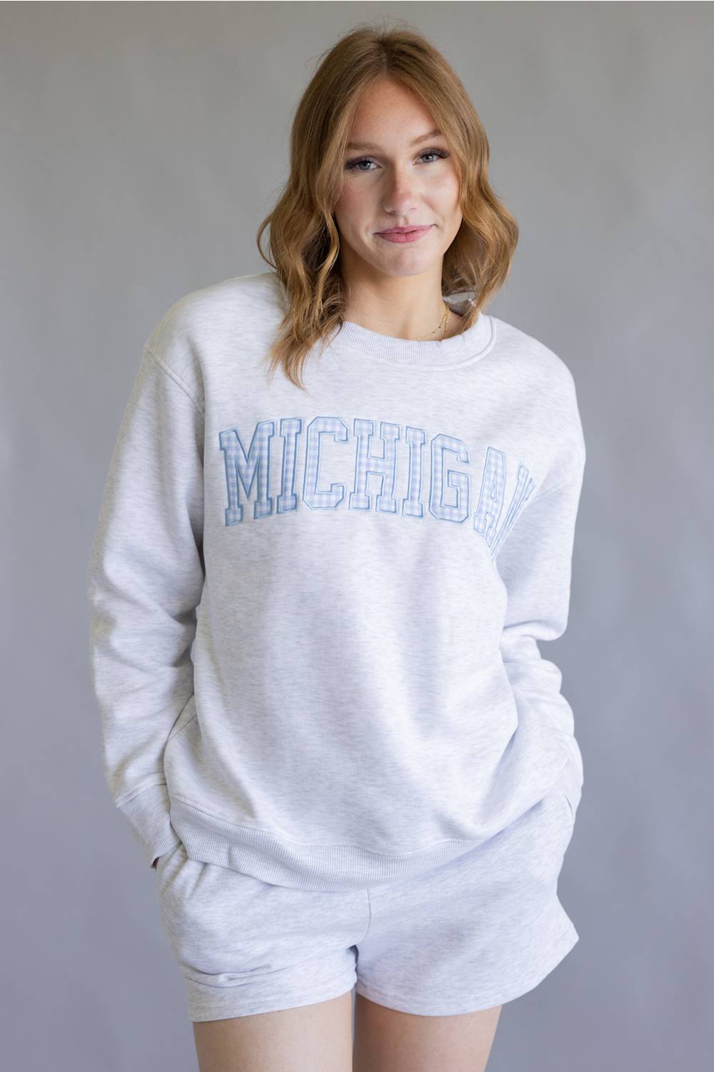 Michigan Gingham Crewneck for Women in Gray/Blue