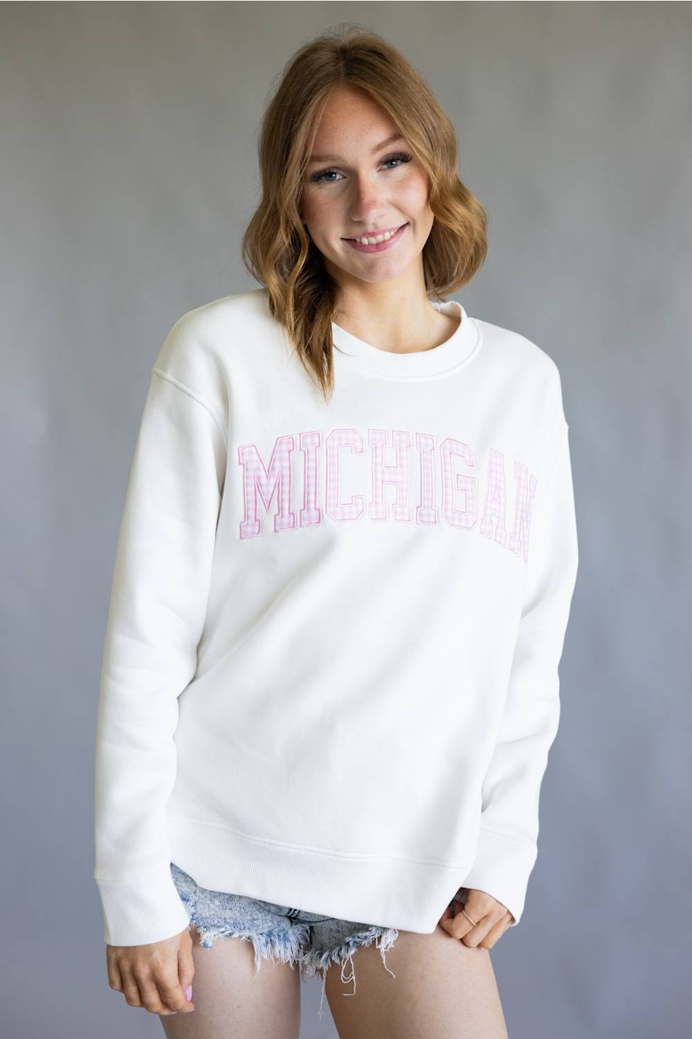 Michigan Gingham Crewneck for Women in White