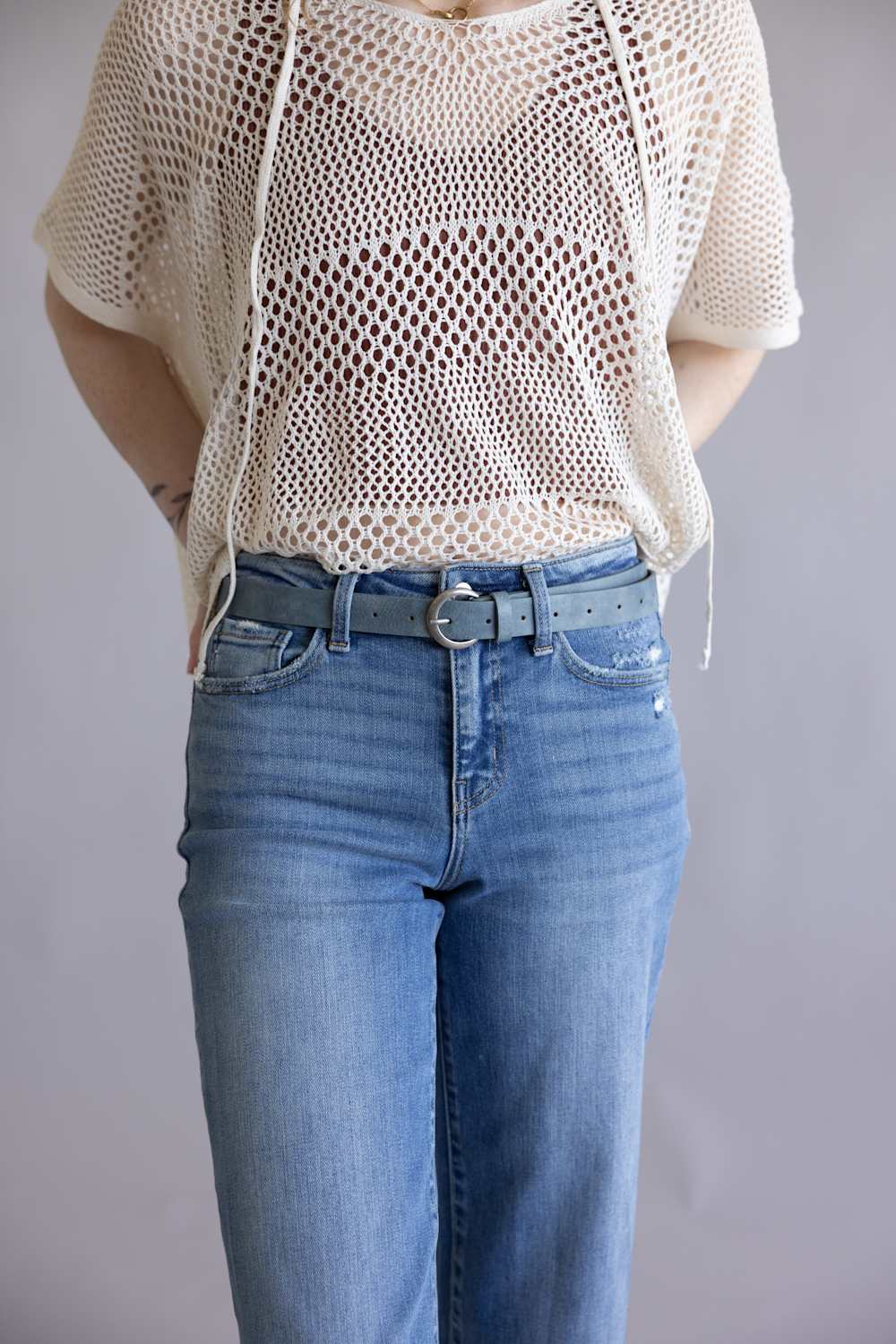Basic Buckle Belt for Women in Blue Silver