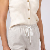 Pinstripe Drawstring Linen Shorts for Women in Khaki
