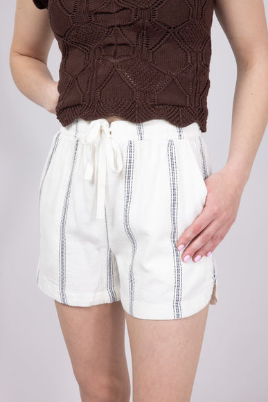 Drawstring Stripe Shorts for Women in Ivory
