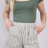 Stripe Boxer Lounge Shorts for Women in Chive