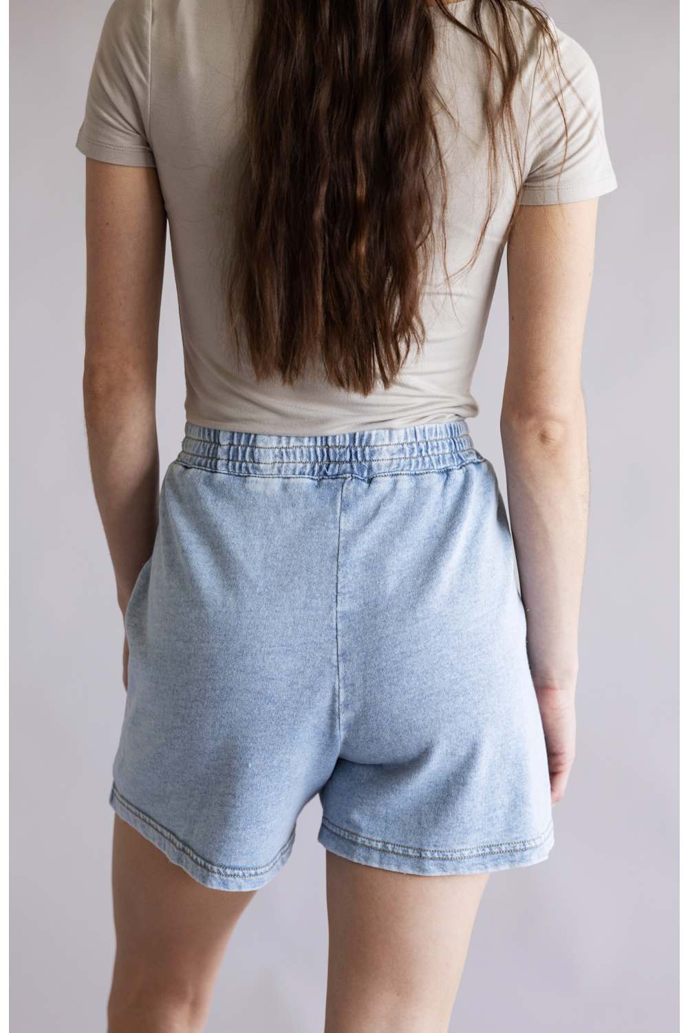 BeCool Elastic Waist Washed Shorts for Women in Light Denim