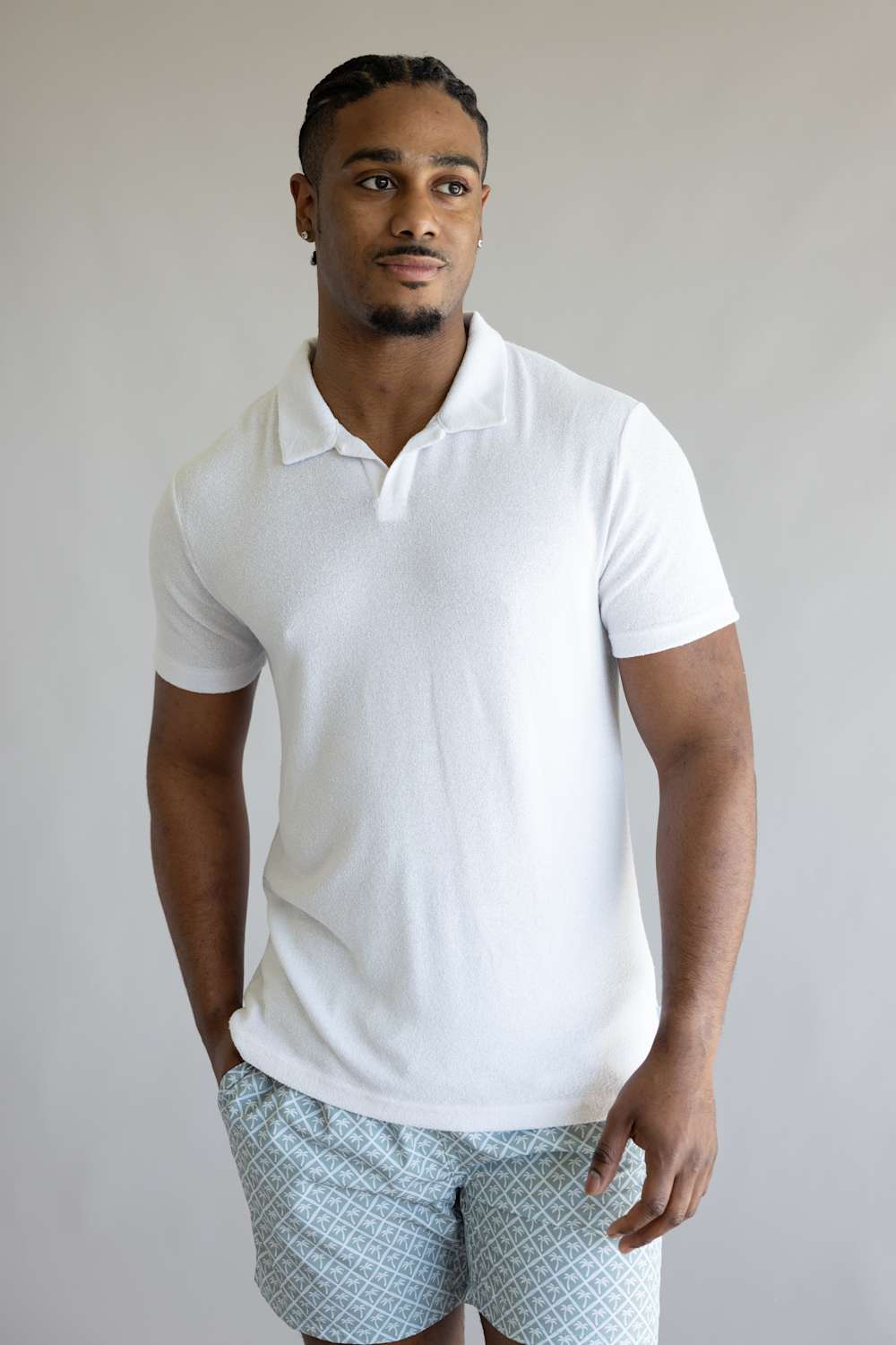 Vintage Summer Boucle Jersey Polo for Men in White