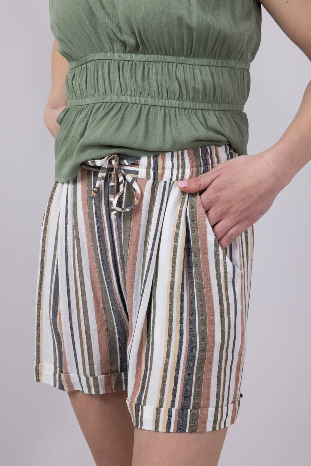 Tie Waist Striped Shorts for Women in Multi