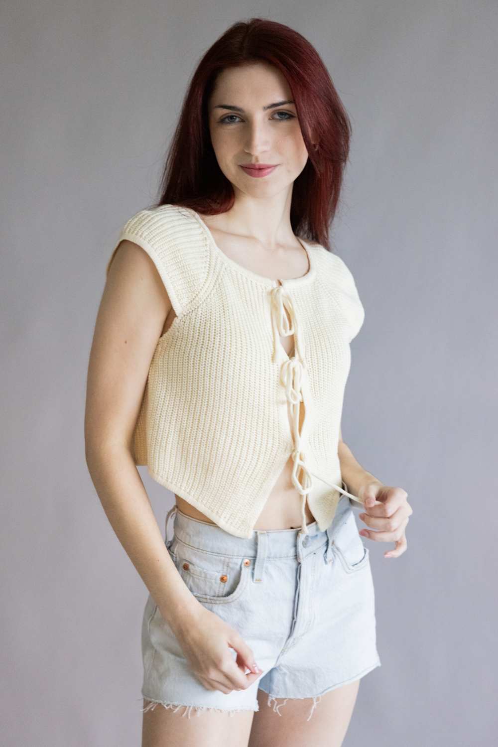 Crochet Tie Front Knit Top for Women in Cream | BWJ1212-CREAM – Glik's