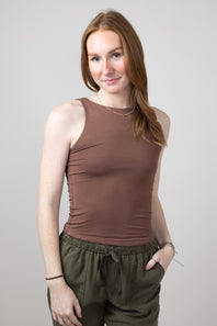 Seamless Double Layer Knit Tank Top for Women in Milk Chocolate