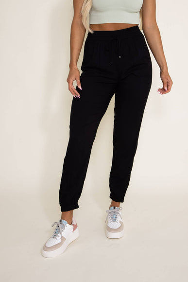 Rayon Drawstring Joggers for Women in Black