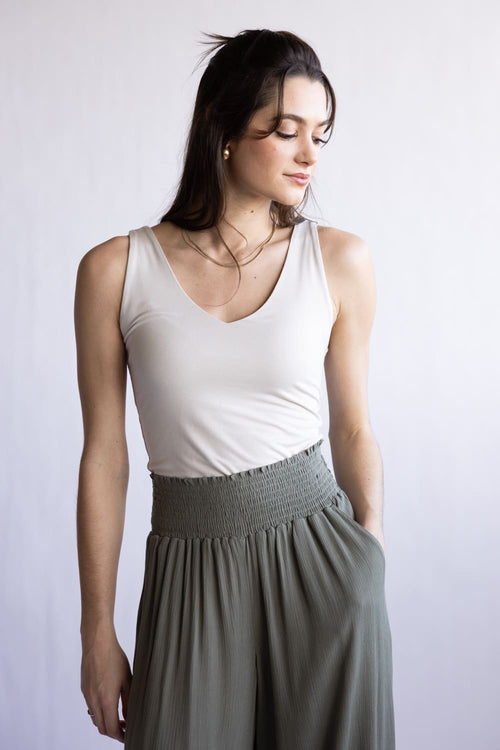 Seamless Double Layer Knit Tank Top for Women in Ecru