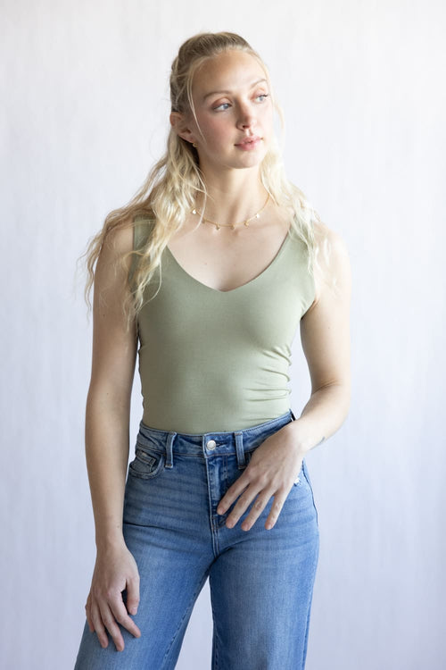 Seamless Double Layer Knit Tank Top for Women in Fern