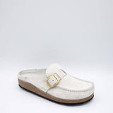 Birkenstock Buckley Corduroy Suede Mules for Women in Antique White 