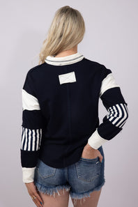 Blu Pepper Color Block Knit Top for Women in Navy