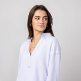 Blu Pepper Ribbed Knit Johnny Collar Polo Shirt for Women in Lavender