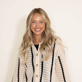 Blu Pepper Johnny Collar Stripe Sweater for Women in Cream
