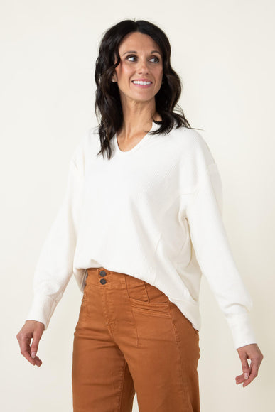 Blu Pepper Ribbed Knit Shirt for Women in Cream