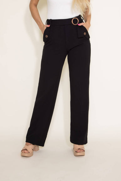 Boom Boom Jeans Belted Trouser Pants for Women in Black