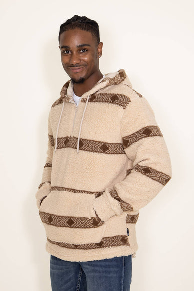 Brooklyn Cloth Arrow Stripe 1/4 Zip Sherpa Hoodie for Men in Brown