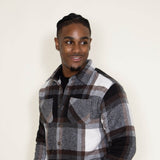 Brooklyn Cloth Sherpa Lined Flannel Shacket for Men in Black/Brown