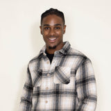 Brooklyn Cloth Sherpa Lined Flannel Shacket for Men in Cream