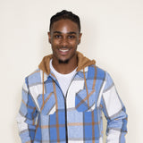Brooklyn Cloth Zip Front Flannel Hooded Shirt Jacket for Men in Blue