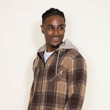Brooklyn Cloth Zip Front Flannel Hooded Shirt Jacket for Men in Brown