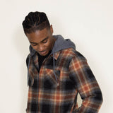 Brooklyn Cloth Zip Front Flannel Hooded Shirt Jacket for Men in Brown/Grey