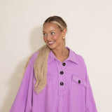 Bucketlist French Terry Fleece Button Up Sweater for Women in Purple