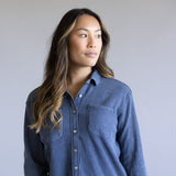 C&C California Mineral Wash Thermal Button Front Shirt for Women in Vintage Indigo