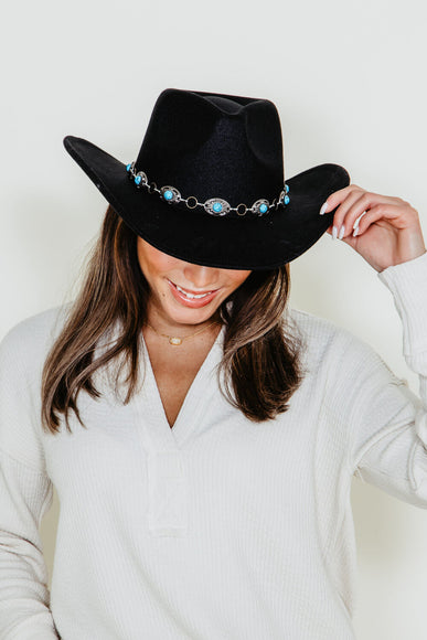 C.C. Felt Silver and Turquoise Trim Cowgirl Hat for Women in Black