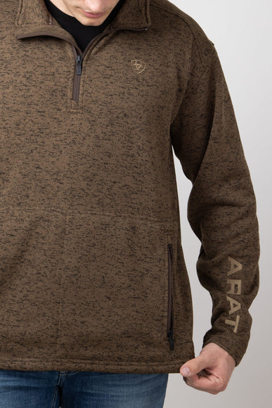 Ariat Caldwell ¼ Zip Logo Sweater for Men in Dark Brown Heather