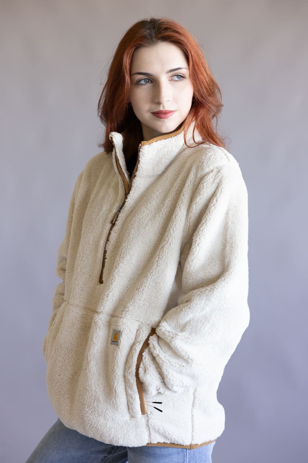 Carhartt Loose Fit Fleece Half Zip Pullover for Women in Oat Milk