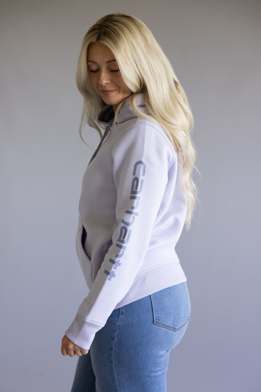 Carhartt Logo Sleeve Midweight Hoodie for Women in Mica Purple