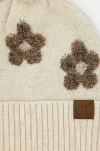 C.C. Daisy Pom Beanie for Women in Heather Beige