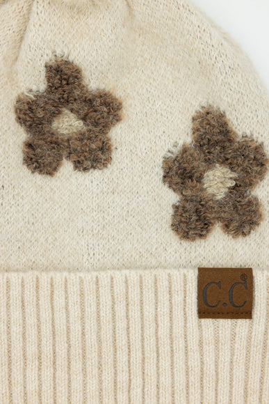 C.C. Daisy Pom Beanie for Women in Heather Beige